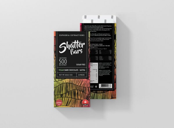 Euphoria Extractions – Shatter Bars – Vegan Dark Chocolate (Sugar Free) – Sativa – 500mg THC | Ganja Express Canada